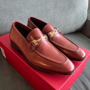 Salvatore Ferragamo Brown Leather Loafers with Gold Accent